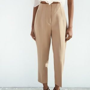 ZARA TAUPE BROWN HIGH WAISTED PANTS